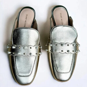 Stuart Weitzman Metallic Pearlstud Embellished Mules Size 4